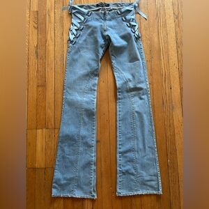Y2K Versace Jeans Collection Light Blue Flare & Wide Leg low rise Jeans 2001